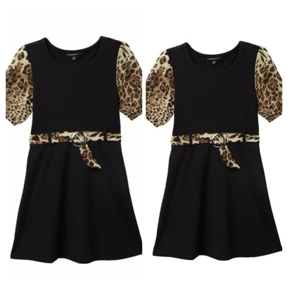 My Michelle Cheetah Print Trim Sweater Dress Sz 16